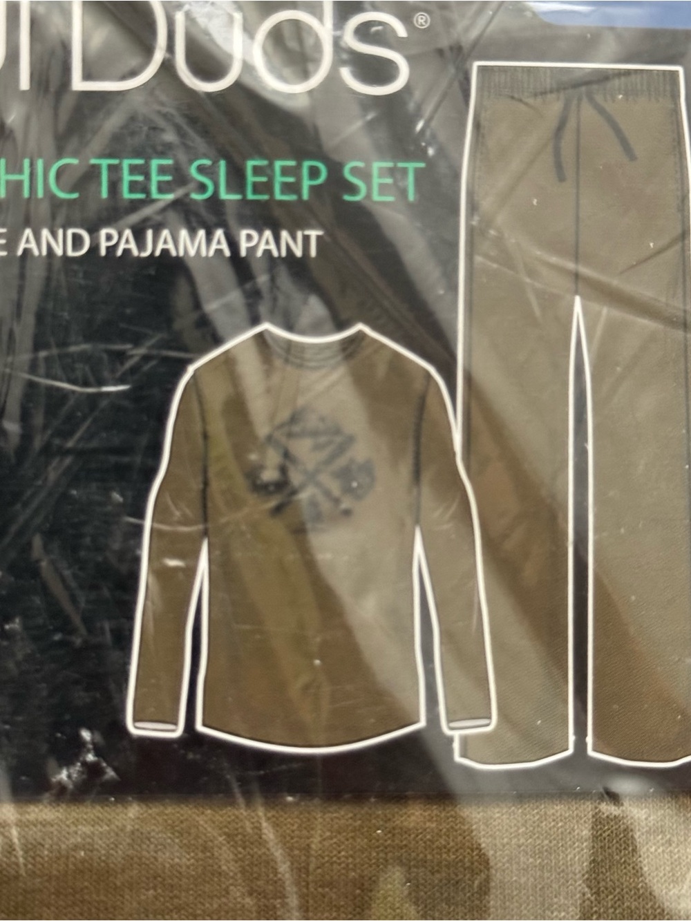 Cuddl  duds Men’s Olive‎ Green Graphic Tee Sleep Set long sleeve